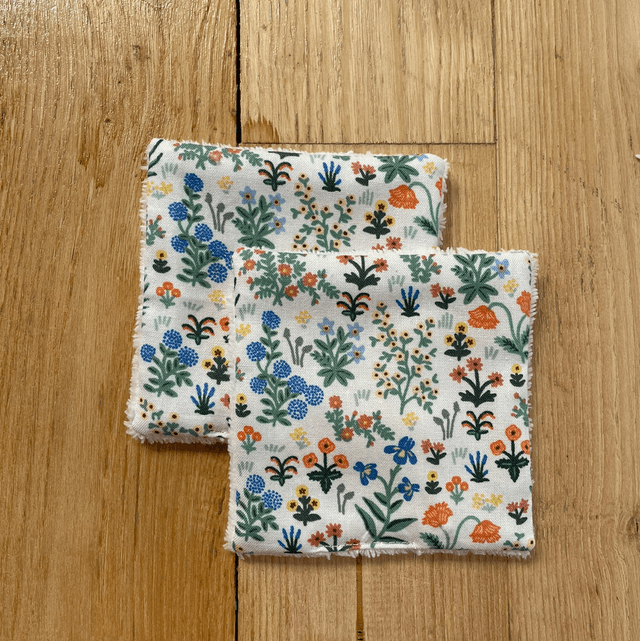 Lingettes lavables et Pochon orange fleurs des champs 