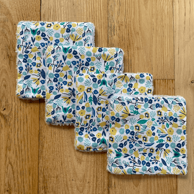 Lingettes lavables et Pochon bleu fleuri