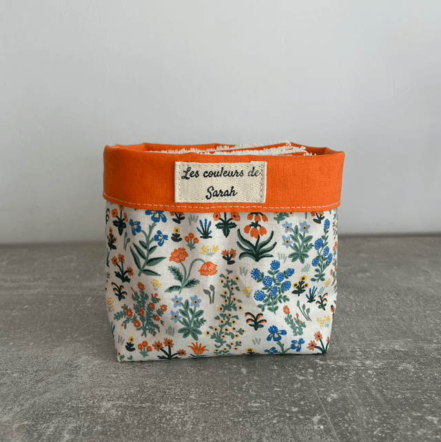 Lingettes lavables et Pochon orange fleurs des champs 