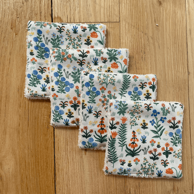 Lingettes lavables et Pochon orange fleurs des champs 