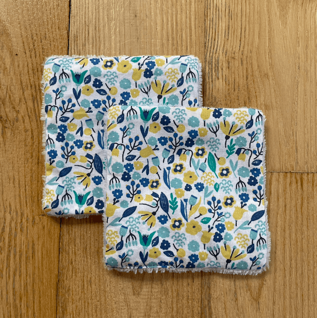 Lingettes lavables et Pochon bleu fleuri