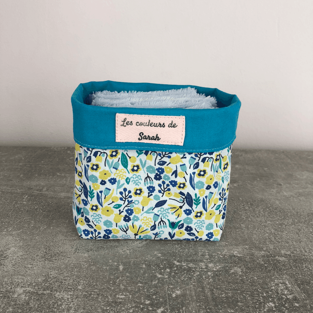 Lingettes lavables et Pochon bleu fleuri