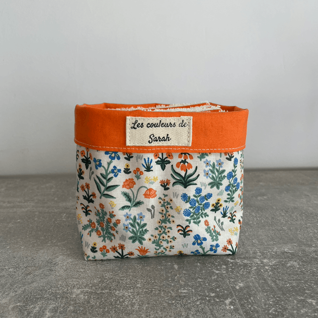 Lingettes lavables et Pochon orange fleurs des champs 
