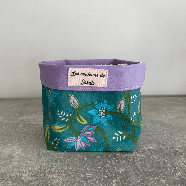 Lingettes lavables et Pochon lilas fleurs indiennes vertes 